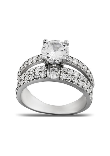 Zirkon Taşlı Çift Sıra Tasarım 925 Ayar Gümüş Kadın Tektaş Yüzük Beyaz