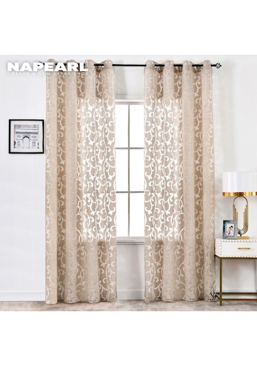 Krem 1 Pc Napearl Modern Yatak Odası Sırf Perde Moda Oturma Ev Pencere Perde Jakarlı Tül Perde W150cm X L270cm