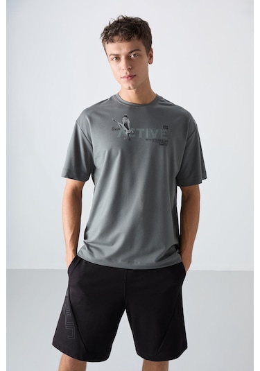 Tommy Life Haki Pamuklu Kalın Yumuşak Dokulu Oversize Fit Baskılı Erkek T-shirt - 88344 Haki