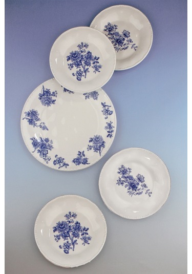 İnci Serisi Blue Blanc 5 Parça Porselen Pasta Takımı Beyaz