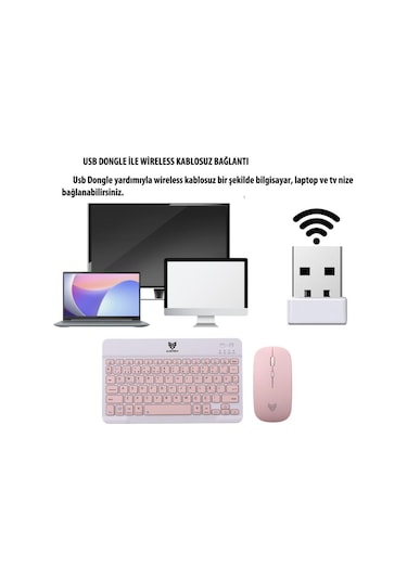 Blueforce Km-33 Wireless Bluetooth Kablosuz Klavye Mouse Set Pembe Optik