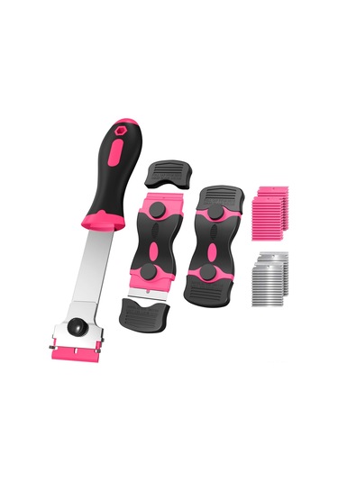 Moveevo 3'lü Temizlik Scraper Seti: 30 Plastik + 30 Metal Bıçaklı, Aluminyum Gövde, Kaydırmaz Kolu, Çift Taraflı Kullanim, Ev Temizliği İçin Pembe Diğer