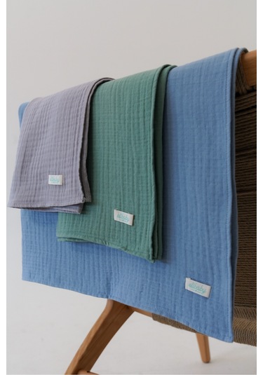 Pamuk 4 Katlı Müslin Battaniye Seti 3'lü Gri