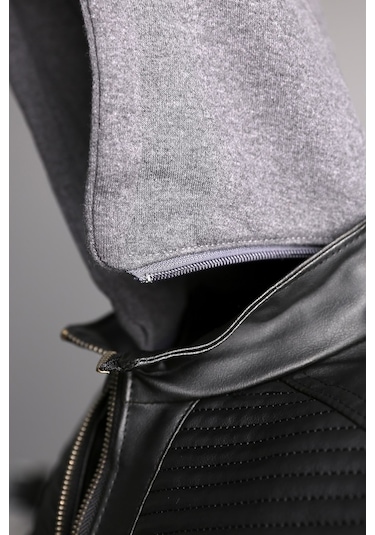 Delpino Dar Kesim Kapüşonlu Erkek Deri Ceket