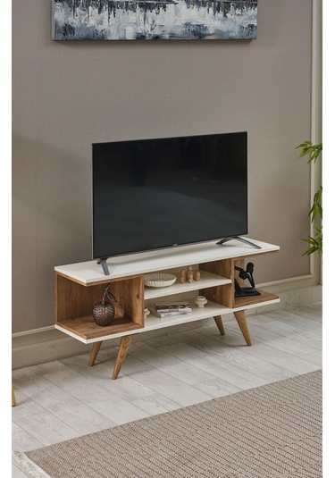 Ahşap Tv Sehpası 150x35x58 Cm Kapaksız 1 Orta Raflı Çok Renkli