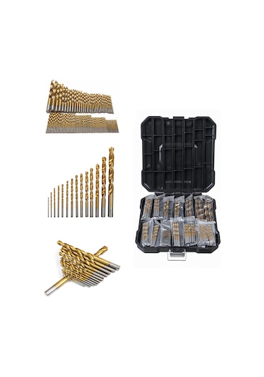 Vkemall Delmek 99 Parça Düz Şaftlı Büküm Matkap Seti Yüksek Hızlı Çelik Ti Kaplama Ma