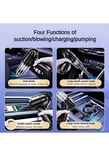 Honeybeeshop Siyah Evde Arabada Kullanilabilen Cok Fonksiyonlu Ucu Bir Arada Kablosuz El Supurgesi Toz Tuy Ceker Ufler