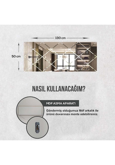 Decorıta Ayna - Kanallı Dikdörtgen Ayna - 130Cm X 50Cm Çok Renkli