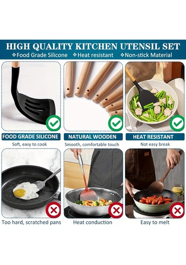 Tcherchi 43 Parça Yapışmaz Pişirme Gereçleri Seti Siyah