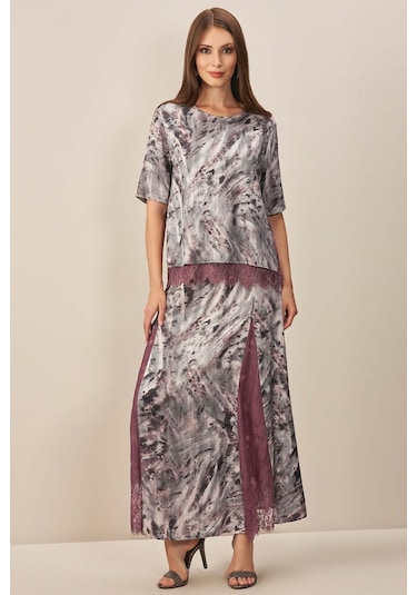 Kloş Gri Desenli Etek Gri