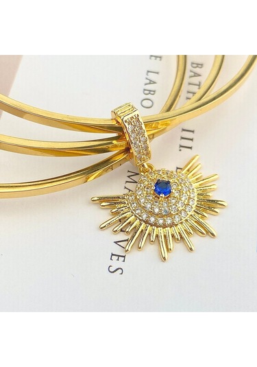 Çelik Ajda Bilezik Charmlı Ajda Bilezik Zirkon Taşlı Güneş Model Gold Gold