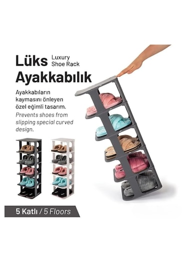 5 Katlı Portatif Ayakkabılık, Ayakkabı Standı, Siyah