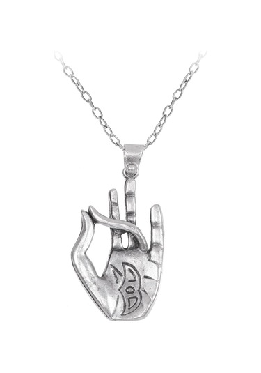 Kadın Antik Gümüş Kaplama Yoga Eli Simge Uçlu Zincir Kolye Gümüş