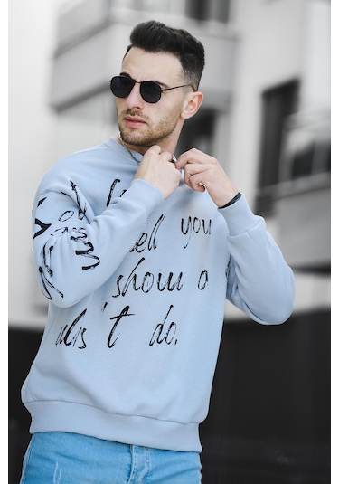 Oksit Trc 2715 Üç İplik Şardonlu Baskılı Bisiklet Yaka Oversize Erkek Sweatshirt 001