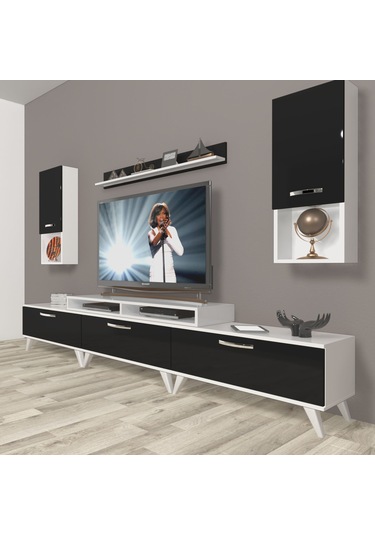 Decoraktiv Ekoflex 270da Mdf Retro Tv Ünitesi Tv Sehpası Beyaz - Siyah