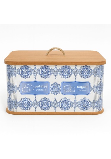 Dekorasyaa 2 Bölmeli Patates Soğanlık - Bambu - Dikdörtgen Mavi Desen Mavi