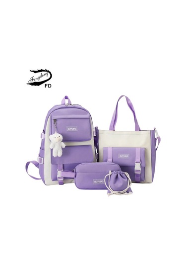 Fengdong 5 Adet/takım Genç Kızlar İçin Okul Çantaları Kalem Açık Vizon