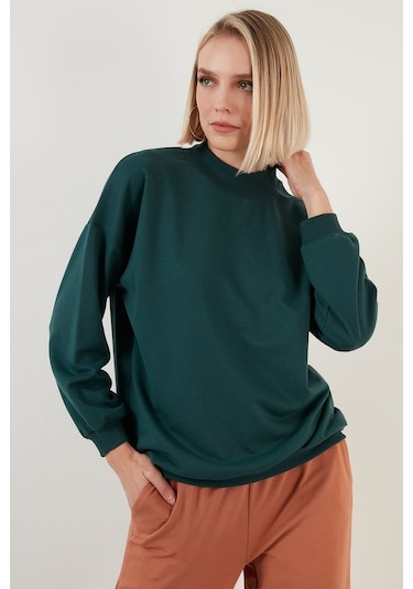 Lela Pamuklu Dik Yaka Basic Örme Bayan Sweat 5863323 Nefti