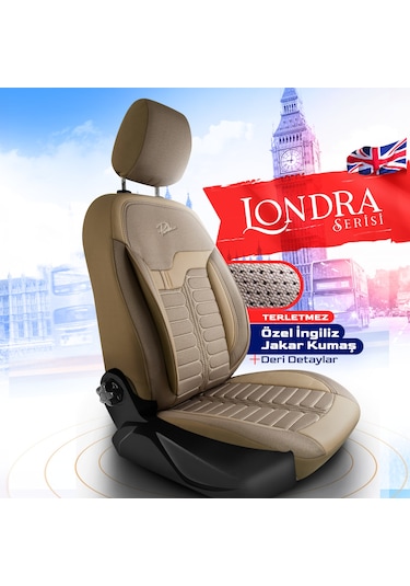 Panda Londra Serisi İngiliz Jakar Kumaş Oto Koltuk Kılıfı - Bej
