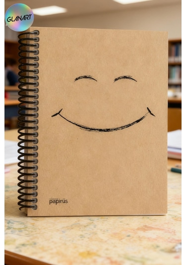 Spiralli 100 Yaprak Kareli Orta Boy Sert Kapak Defter Kraft Kağıt 16x23 Cm