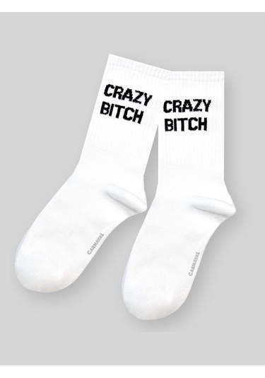 Crazy B.itch Yazılı Unisex Beyaz Tenis Çorap Beyaz