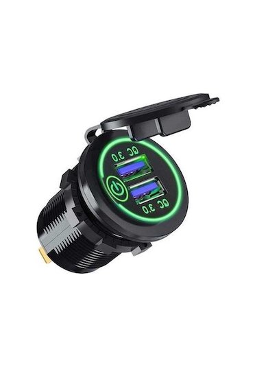 Novahub Hızlı Şarj 3.0 Çift Usb Araç Şarj Cihazı 12v 36w Anahtarlı Tekne Motosiklet İçin Yeşil