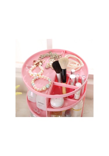 Sones 360 Derece Dönebilen Fonksiyonel Kozmetik Kabı Makyaj Düzenleyici Çevre Dostu Saklama Kutusu, Boyut: 23 X 31 Cm Pembe