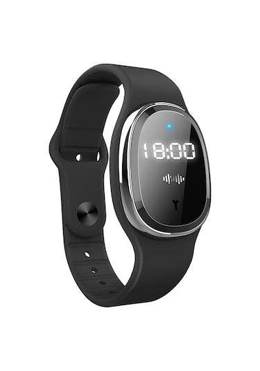 Kosona M19 Ultrasonik Sinek Kovucu Bileklik - Bebek, Hamile Ve Yetişkinler İçin Dışarıda Kullanıma Uygun, Saat Fonksiyonlu, Su Geçirmez Siyah