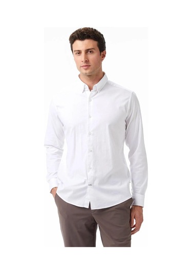 Erkek Beyaz Slim Fit Gömlek-11434 Beyaz