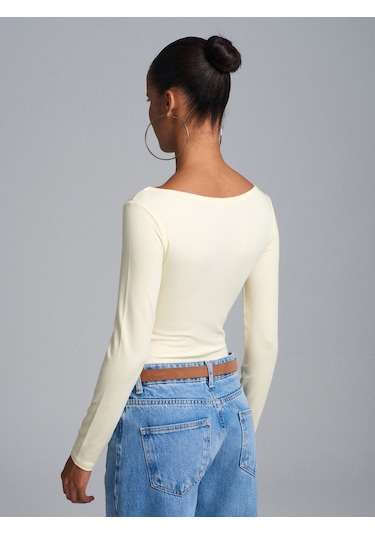 Dilvin 32549 Kayık Yaka Bodysuit-açık Sarı Açık Sarı