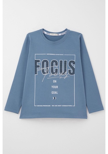 Breeze Erkek Çocuk Uzun Kollu Tişört Slogan Temalı Yazı Baskılı 6-12 Yaş, İndigo Indigo