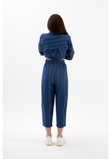 Krinkıl Kumaş Keten İkili Takım - İndigo-indigo İndigo