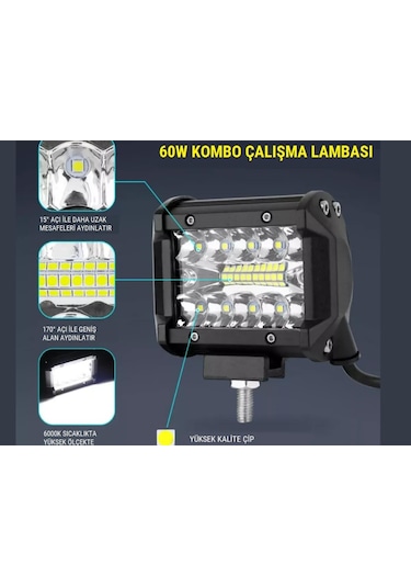 8 Adet 60w Kombo Aydınlatma 20 Led Çalışma Lambası Off Road