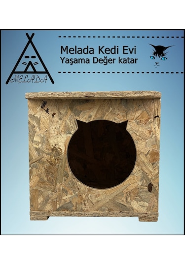Melada Kedi Evi Dış Ortam Uygun Ahşap Kedi Evi Osb 45x35x34 Cm