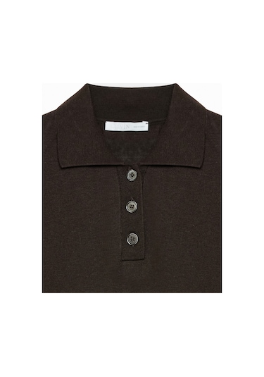 Dilvin 10871 Lyocell Karışımlı Polo Yaka Bluz-koyu Kahve