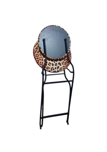 Katlanabilir Leopar Desenli Siyah Metal Sandalye Siyah