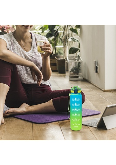 Hangfox Süre İndikatörlü Mat Tritan Spor Su Bardağı - Yürüyüş, Bisiklet, Spor Ve Kamp İçin Mavi-pembe Degrade Diğer