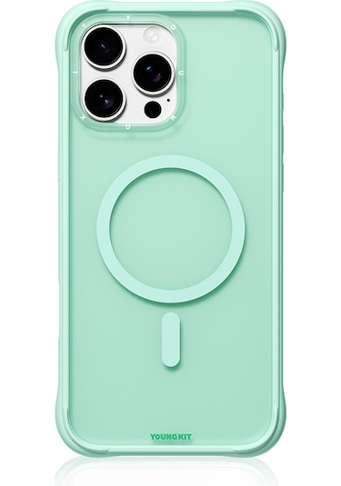 İphone 16 Pro Max Uyumlu Kılıf M-safe Şarj Özellikli Youngkit Macaroon Serisi Kapak Açık Yeşil
