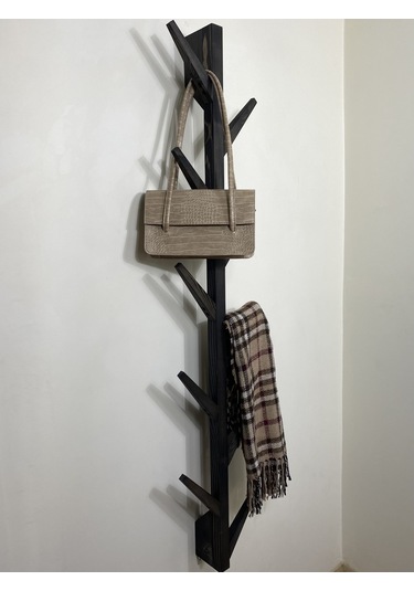 Doğal Ahşap Vestiyer, Dekoratif 10 Askılı Portmanto, Siyah Diğer