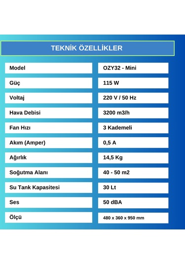 Ozyair Mini - 3200 M3/h Evaporatif Soğutucu