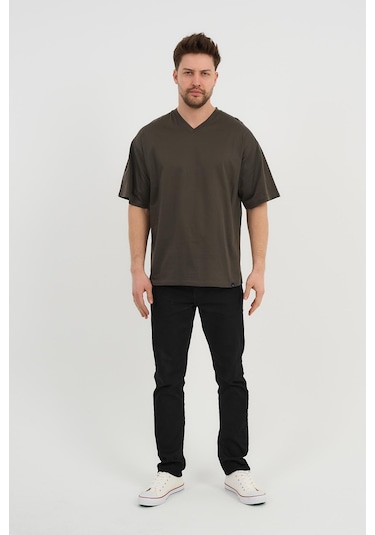 Alexander Gardi Alexandergardı V Yaka Oversize T-shirt E24-742a Haki