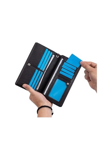 Linjinxu Baellerry S1240 Lychee Desen İş Günlük Fermuarlı Uzun Cüzdan Çoklu Kart Yuvası El Çantası Siyah Siyah