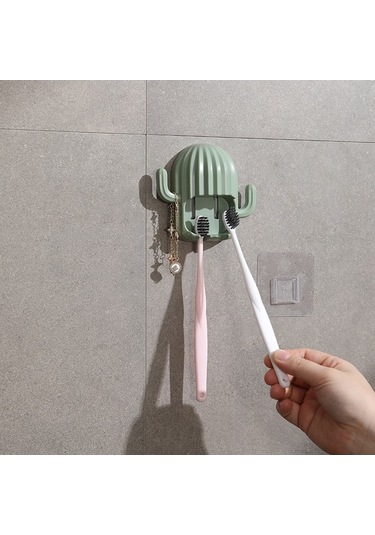 Pazly Yapışkan Kaktüs Delmesiz Çok Amaçlı Diş Fırçası Organizatörü - Elektrikli, Takı, Saç Bandı Beyaz, Ergonomik Tasarım Beyaz