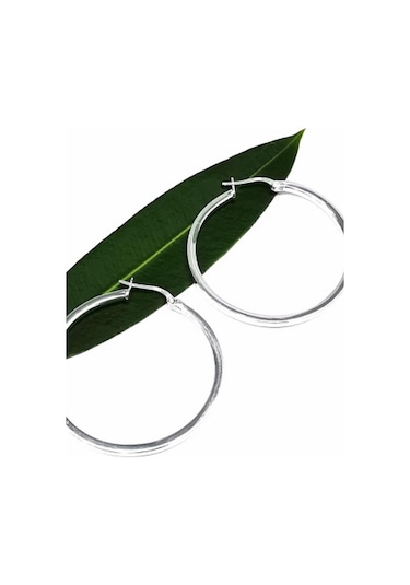 Omar Silver Kadın Halka Model Kare Kesim Gümüş Şarnel Küpe 39 Mm