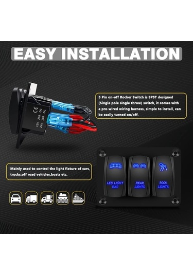 Motion003 O3l B Uc Joystick Anahtarlı Aluminyum Panel Onceden Baglı Anahtarlar Mavi Led Arabalar Tekne Yatlar Rv Kamyonlar Icin Pilsiz
