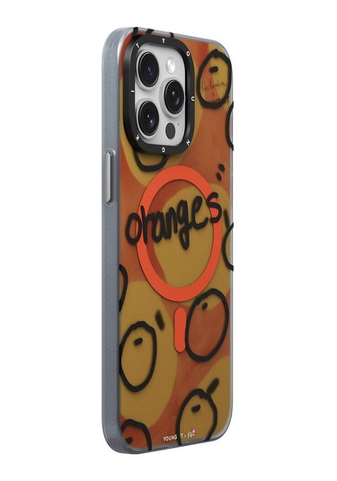 İphone 14 Pro Max Uyumlu Kılıf Magsafe Özellikli Bee Brown Tasarımlı Youngkit Funny Serisi Turuncu