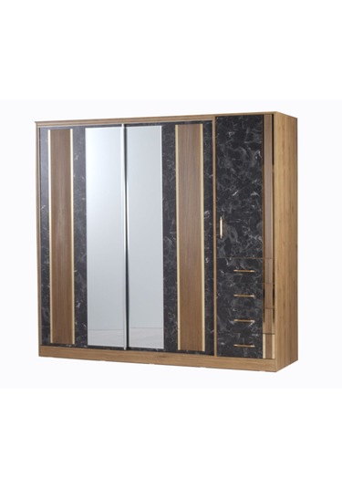 Pırlanta 220 Cm Ceviz Mermer Desenli Sürgülü Gardırop