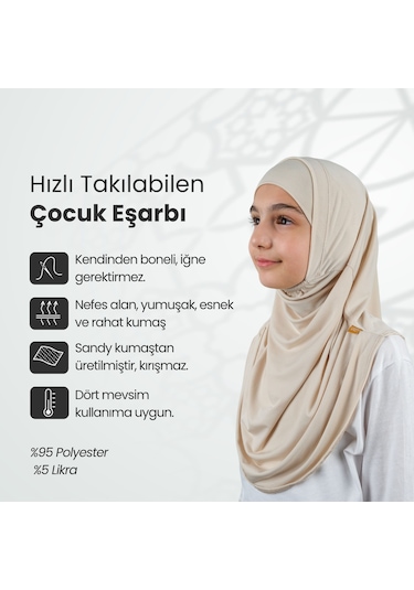 Pratik Hazır Geçmeli Boneli Çocuk Şal Bej Bej