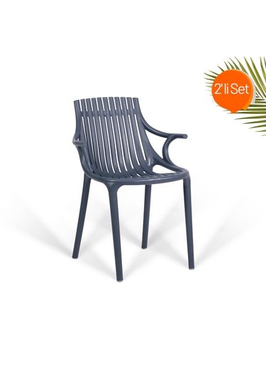 Monaco Lüks Cafe Ve Balkon Sandalyesi 2'li Set Antrasit