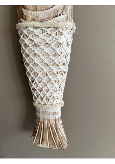 Marin Temalı Eskitme Ahşap Balık Büyük Boy-40 Cm